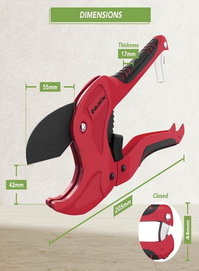 BLOSTM Plastic Pipe Cutter - Heavy Duty Ratchet Pipe Cutters with 42mm Outside Diameter Cutting Capacity for PVC PEX PPR Plastic Pipes & Rubber Hoses, Ergonomic Non-Slip Handle & Safety Lock (Red) - Image 5